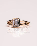 Timeless Emerald Cut Lab Grown and Moissanite Diamond Ring – Bezel Setting 14K Solid Gold