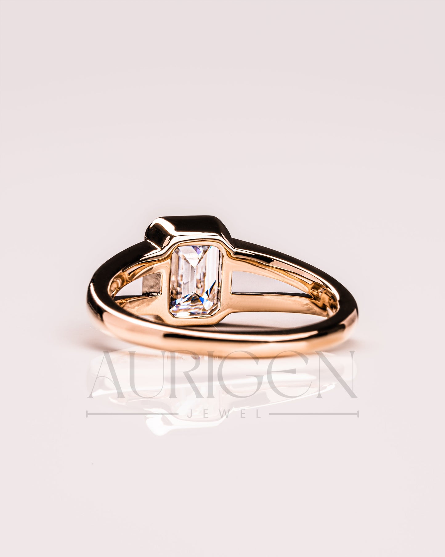 Timeless Emerald Cut Lab Grown and Moissanite Diamond Ring – Bezel Setting 14K Solid Gold