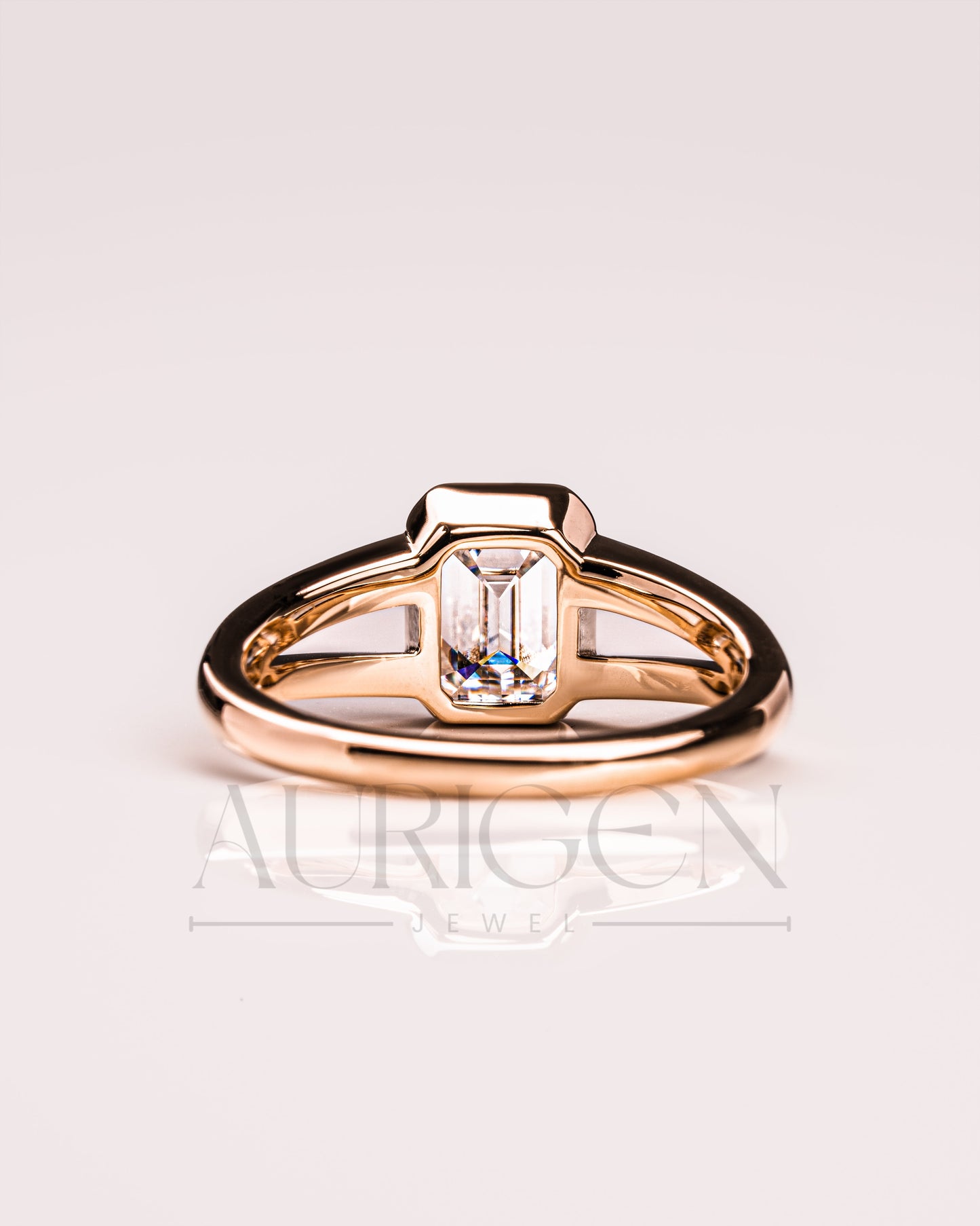 Timeless Emerald Cut Lab Grown and Moissanite Diamond Ring – Bezel Setting 14K Solid Gold