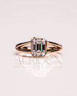 Timeless Emerald Cut Lab Grown and Moissanite Diamond Ring – Bezel Setting 14K Solid Gold