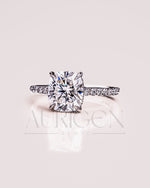 4-Prong Cushion Brilliant Moissanite & Leb Diamond Ring Halo With Pave Setting Solid Gold Ring