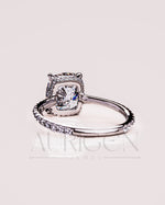 4-Prong Cushion Brilliant Moissanite & Leb Diamond Ring Halo With Pave Setting Solid Gold Ring