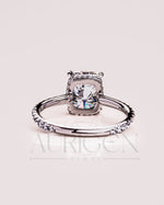 4-Prong Cushion Brilliant Moissanite & Leb Diamond Ring Halo With Pave Setting Solid Gold Ring