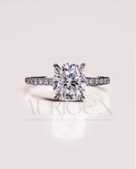 4-Prong Cushion Brilliant Moissanite & Leb Diamond Ring Halo With Pave Setting Solid Gold Ring