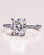 4-Prong Cushion Brilliant Moissanite & Leb Diamond Ring Halo With Pave Setting Solid Gold Ring