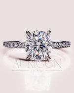 4-Prong Cushion Brilliant Moissanite & Leb Diamond Ring Halo With Pave Setting Solid Gold Ring
