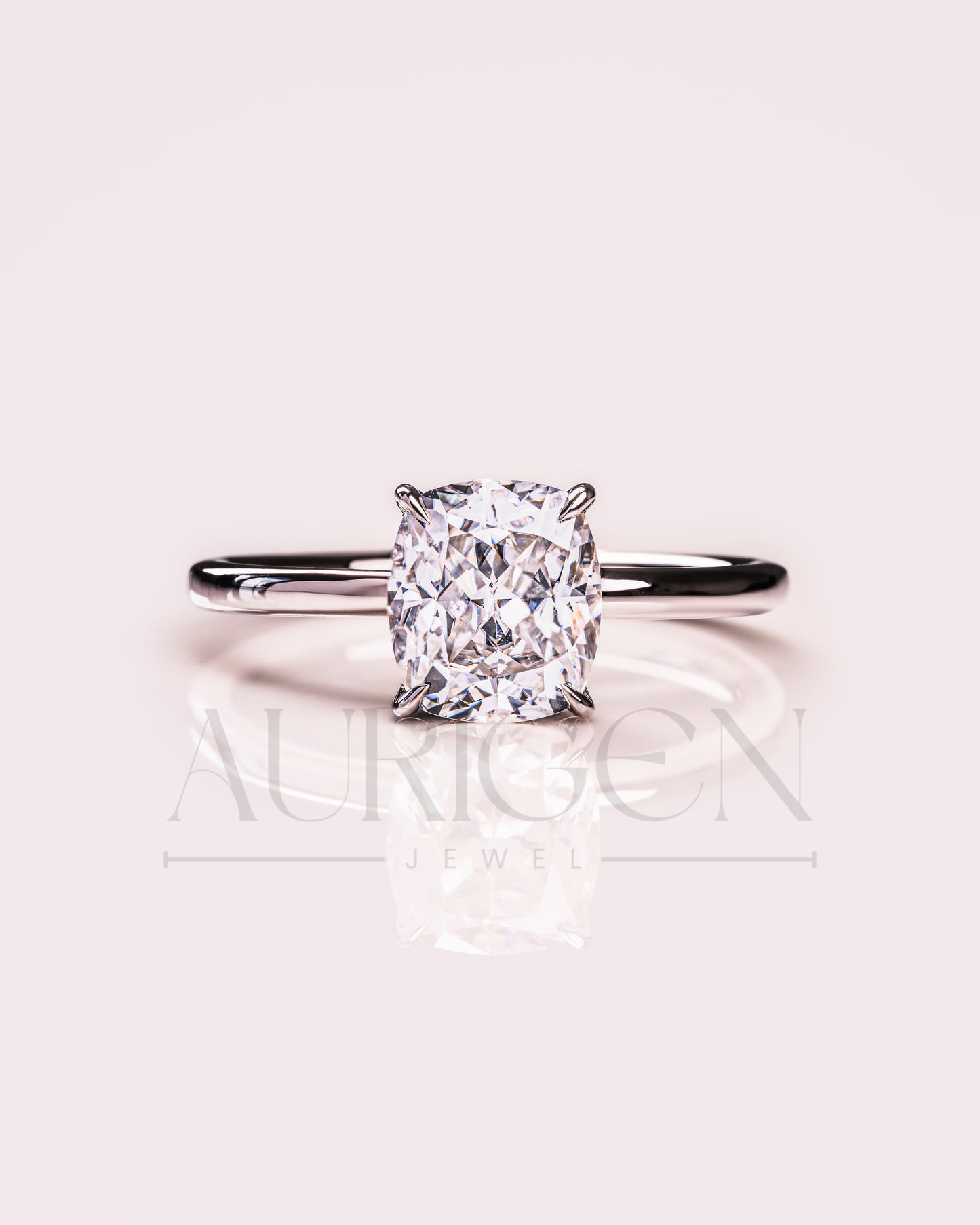 Modern Elongated Cushion Moissanite and Leb Diamond Ring 14K White Gold Halo Diamond Ring