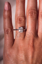 Modern Elongated Cushion Moissanite and Leb Diamond Ring 14K White Gold Halo Diamond Ring