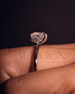 Modern Elongated Cushion Moissanite and Leb Diamond Ring 14K White Gold Halo Diamond Ring