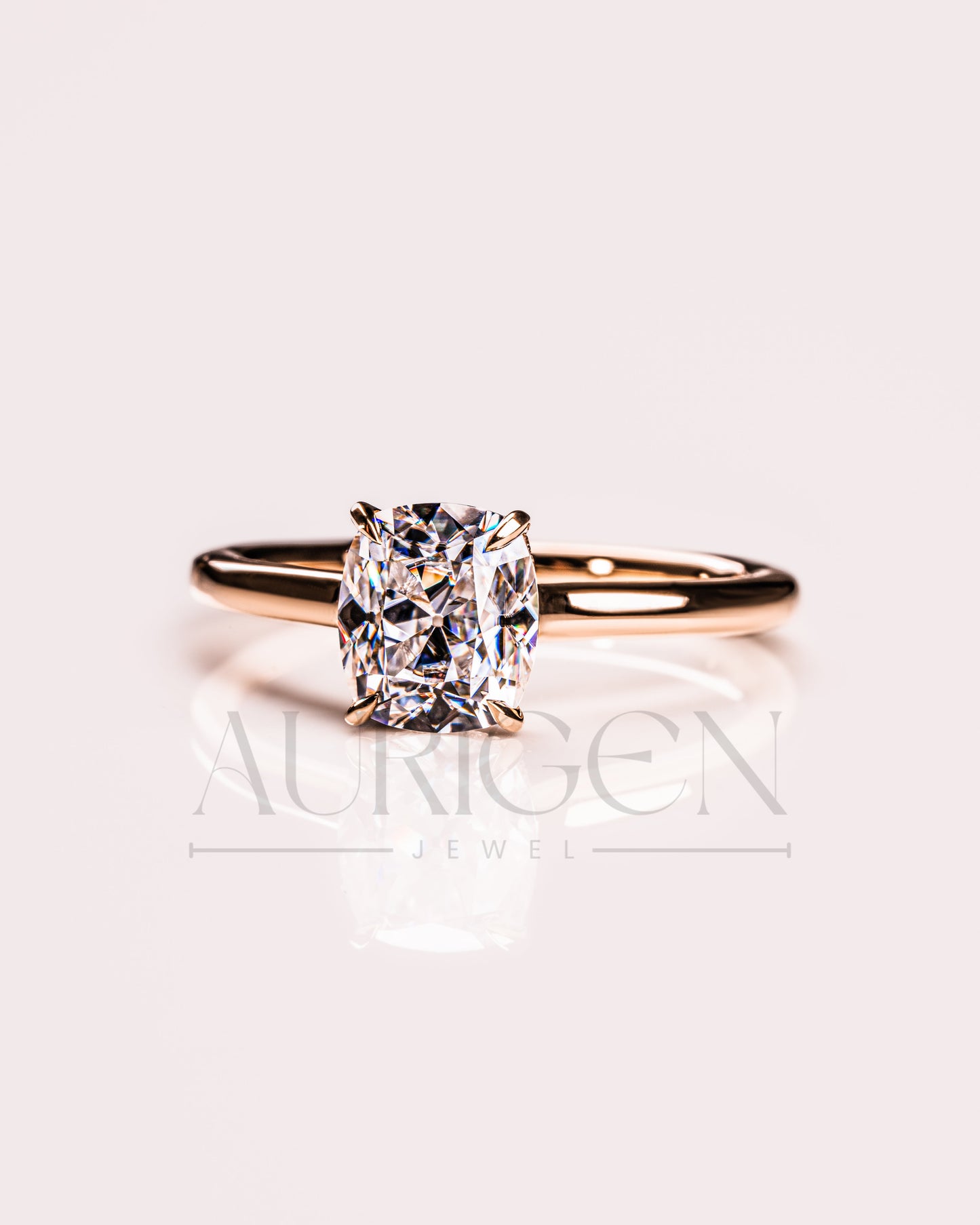 Solitaire Cushion Cut Engagement Ring - Moissanite and Lab Grown Diamond