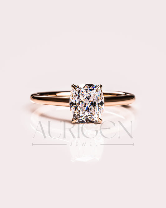 Solitaire Cushion Cut Engagement Ring - Moissanite and Lab Grown Diamond