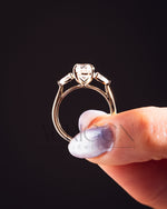 Oval Moissanite & Leb Three Stone Engagement Ring with Pear Accents 14K Rose Gold