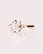 Oval Moissanite & Leb Three Stone Engagement Ring with Pear Accents 14K Rose Gold