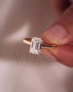 Moissanite and Lab Grown Diamond Emerald Cut Solitaire Engagement Ring in Solid Gold