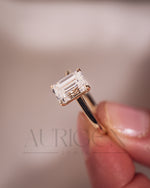 Moissanite and Lab Grown Diamond Emerald Cut Solitaire Engagement Ring in Solid Gold