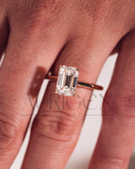 Moissanite and Lab Grown Diamond Emerald Cut Solitaire Engagement Ring in Solid Gold