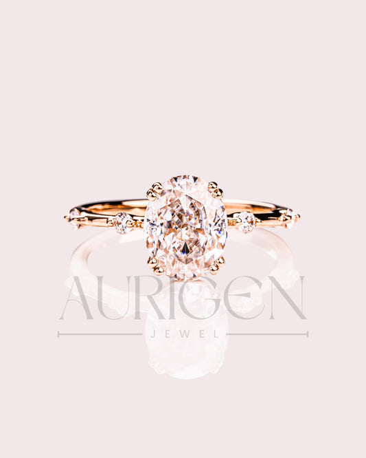 Crushed Ice Oval Cut Moissanite and Lab Grown Diamond Flush Set Engagement Ring