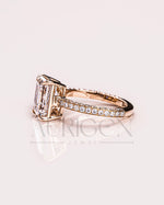 Pear and Emerald Cut Moissanite and Lab Grown Diamond Ring with Pave