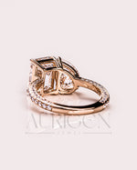 Pear and Emerald Cut Moissanite and Lab Grown Diamond Ring with Pave