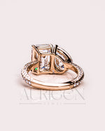 Pear and Emerald Cut Moissanite and Lab Grown Diamond Ring with Pave