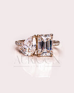 Pear and Emerald Cut Moissanite and Lab Grown Diamond Ring with Pave