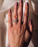 Pear and Emerald Cut Moissanite and Lab Grown Diamond Ring with Pave