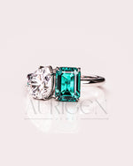 Two-Stone Pear and Emerald Cut Moissanite and Lab Grown Diamond Ring