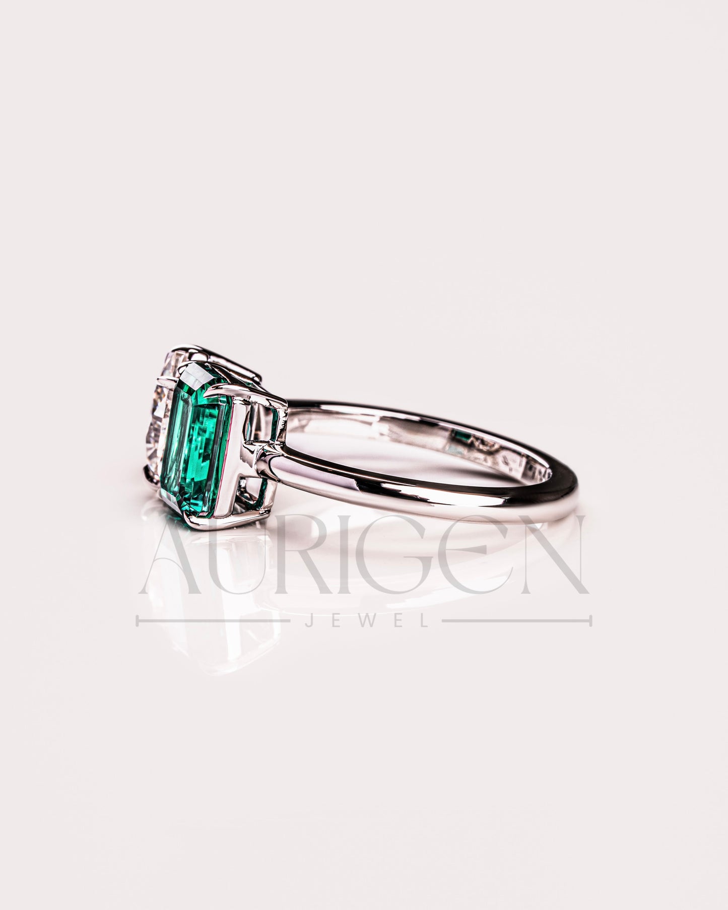 Two-Stone Pear and Emerald Cut Moissanite and Lab Grown Diamond Ring