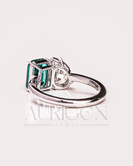 Two-Stone Pear and Emerald Cut Moissanite and Lab Grown Diamond Ring