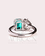 Two-Stone Pear and Emerald Cut Moissanite and Lab Grown Diamond Ring