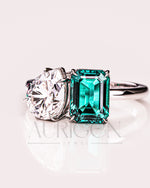 Two-Stone Pear and Emerald Cut Moissanite and Lab Grown Diamond Ring