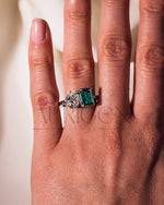 Two-Stone Pear and Emerald Cut Moissanite and Lab Grown Diamond Ring
