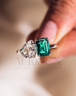 Two-Stone Pear and Emerald Cut Moissanite and Lab Grown Diamond Ring