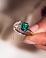 Two-Stone Pear and Emerald Cut Moissanite and Lab Grown Diamond Ring