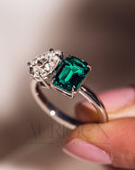 Two-Stone Pear and Emerald Cut Moissanite and Lab Grown Diamond Ring