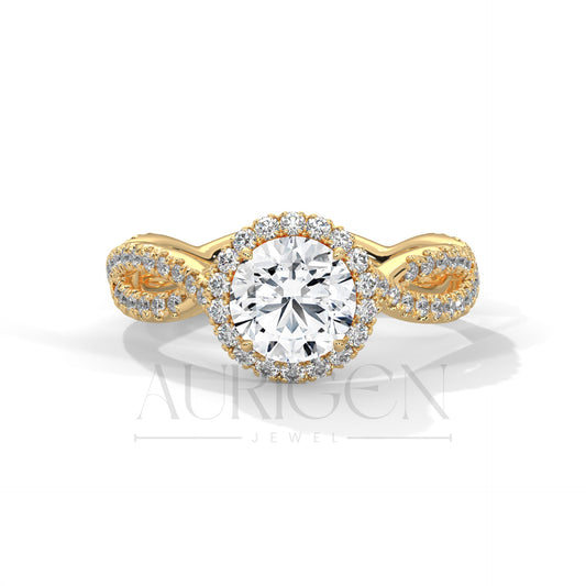1 Ct Round Brilliant Diamond Ring with Twisted Pave Band