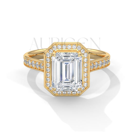 2 Ct Luxury Emerald Diamond Ring with Pave Halo Diamond