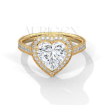 2 Ct Heart Shaped Diamond Halo and Pave Engagement Ring in 14K Solid Gold