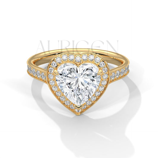 2 Ct Heart Shaped Diamond Halo and Pave Engagement Ring in 14K Solid Gold