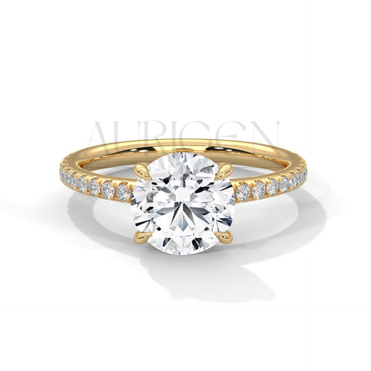 2 Ct Classic Round Brilliant Diamond Engagement Ring with Pave Band in 14K Solid Gold
