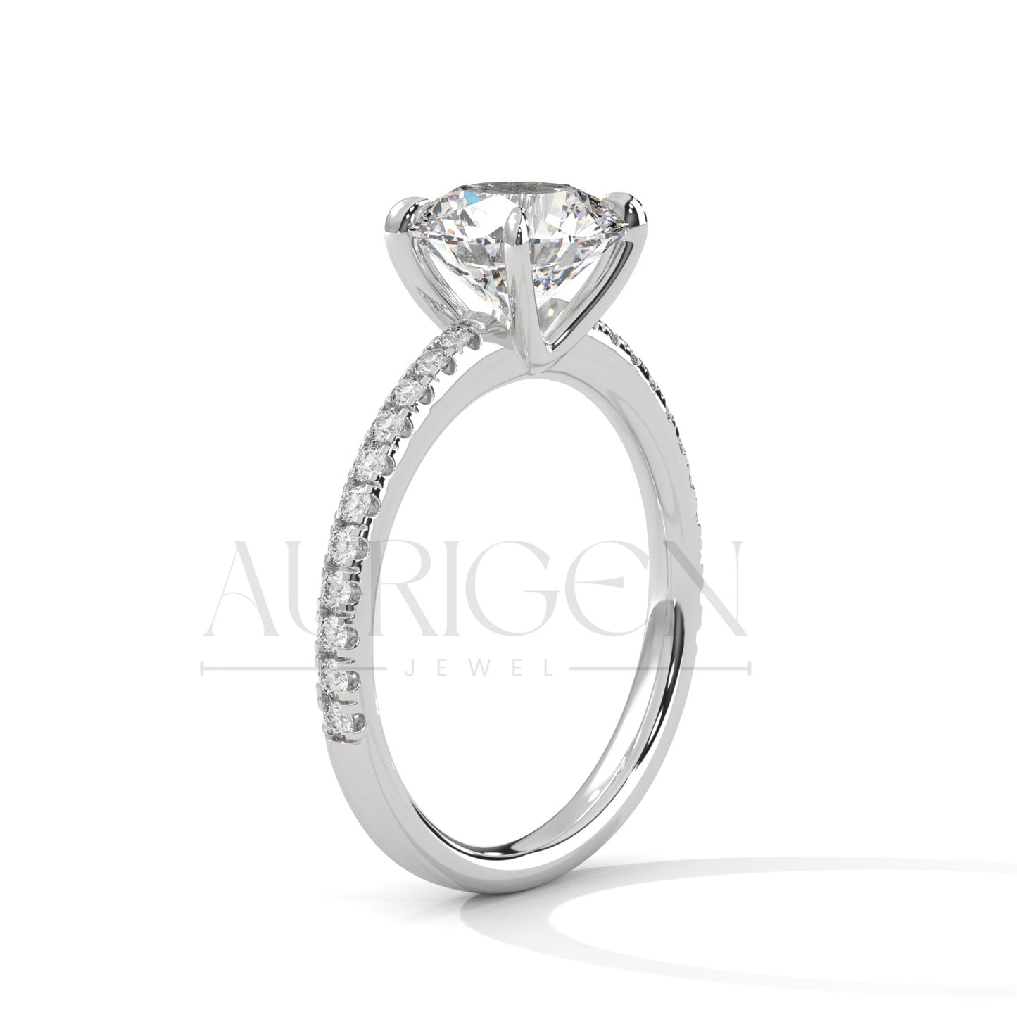 2 Ct Classic Round Brilliant Diamond Engagement Ring with Pave Band in 14K Solid Gold