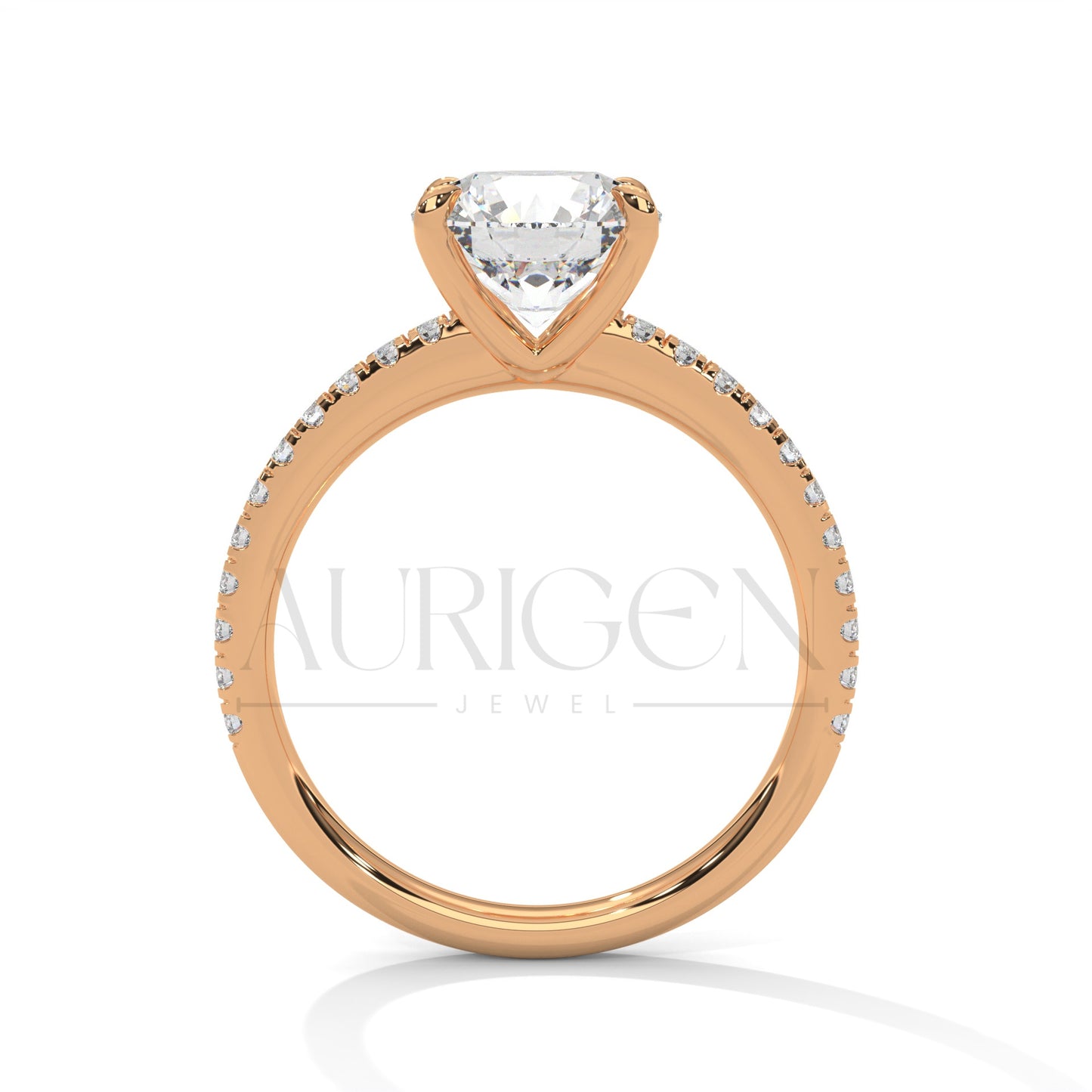 2 Ct Classic Round Brilliant Diamond Engagement Ring with Pave Band in 14K Solid Gold