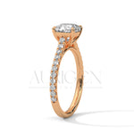 2 Ct Cushion Cut Diamond Engagement Ring with Pave Band in 14K Solid Gold