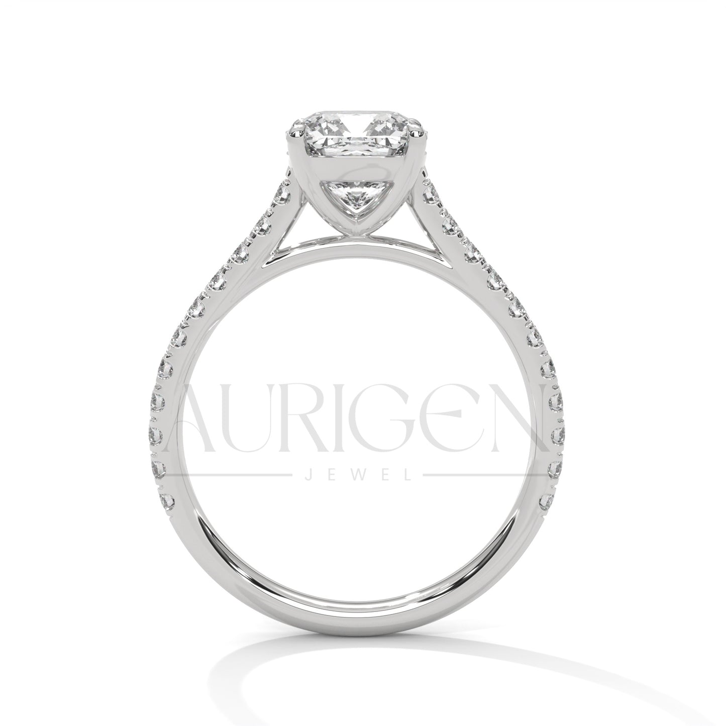 2 Ct Cushion Cut Diamond Engagement Ring with Pave Band in 14K Solid Gold