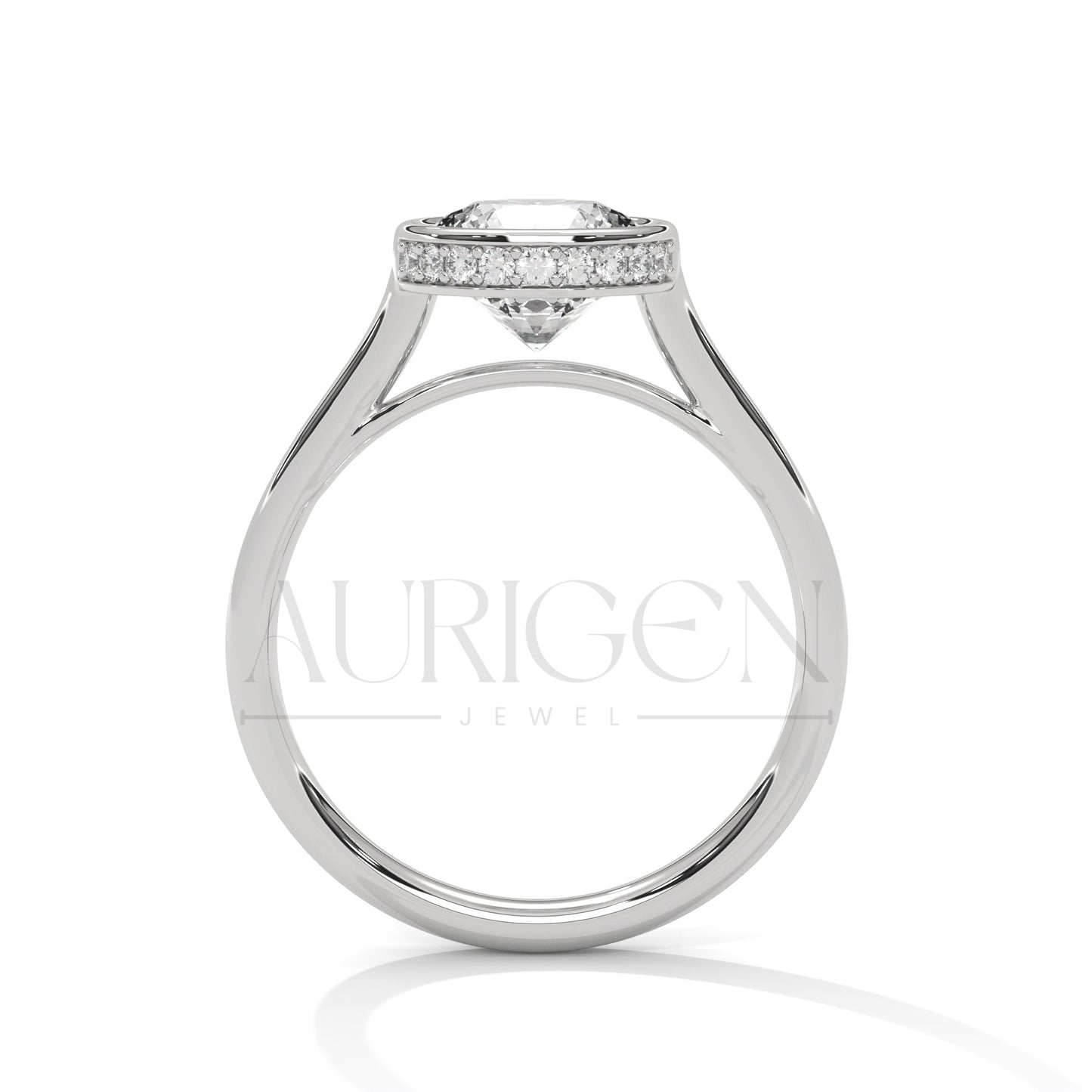 Brilliant Round Cut Moissnite & Lab Diamond Bezel Set 14K Solid Gold Ring