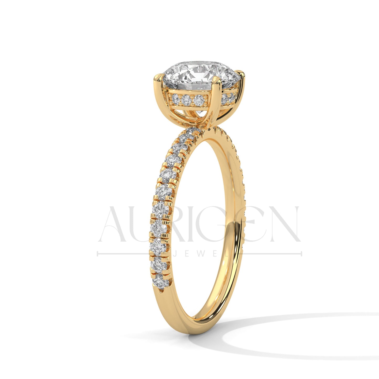 2.0 CT Round Brilliant Cut Diamond Pave Engagement Ring in 14K Solid Gold