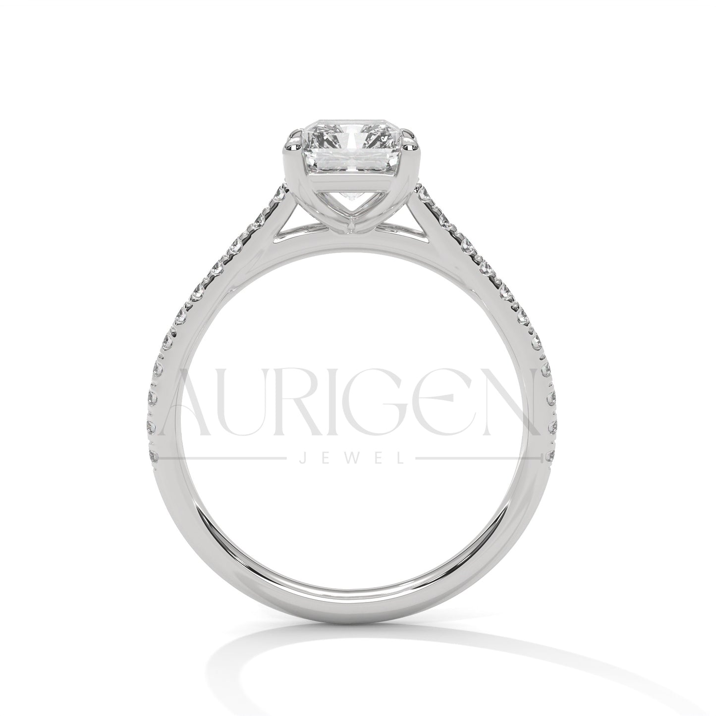 Timeless Emerald Cut Moissanite Ring with Pave Diamond Band