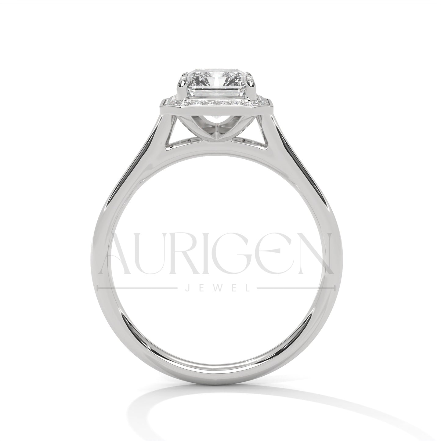 The Regal Radiance – 2.00 CT Emerald Cut Moissanite Halo Diamond Ring in 14K Solid Gold