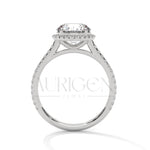 14K Solid Gold Round Brilliant Cut Diamond Ring with Halo and Pave Setting