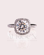 Cushion Halo Engagement Ring With Pave Setting Moissanite & Leb Diamond Ring